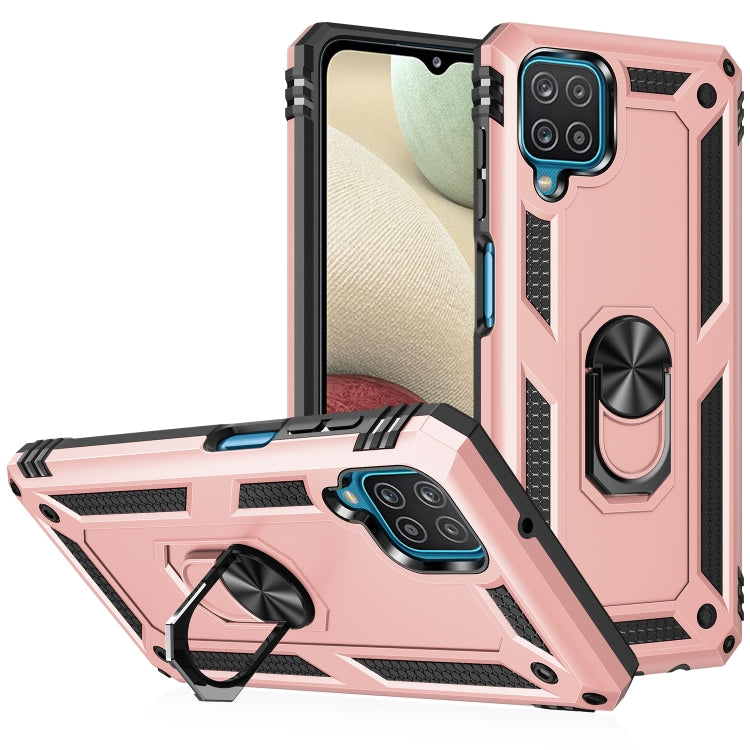 For Samsung Galaxy A12 5G Shockproof TPU + PC Protective Case with 360 Degree Rotating Holder(Rose Gold) by buy2fix