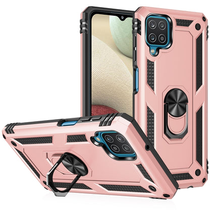 For Samsung Galaxy A12 5G Shockproof TPU + PC Protective Case with 360 Degree Rotating Holder(Rose Gold) by buy2fix