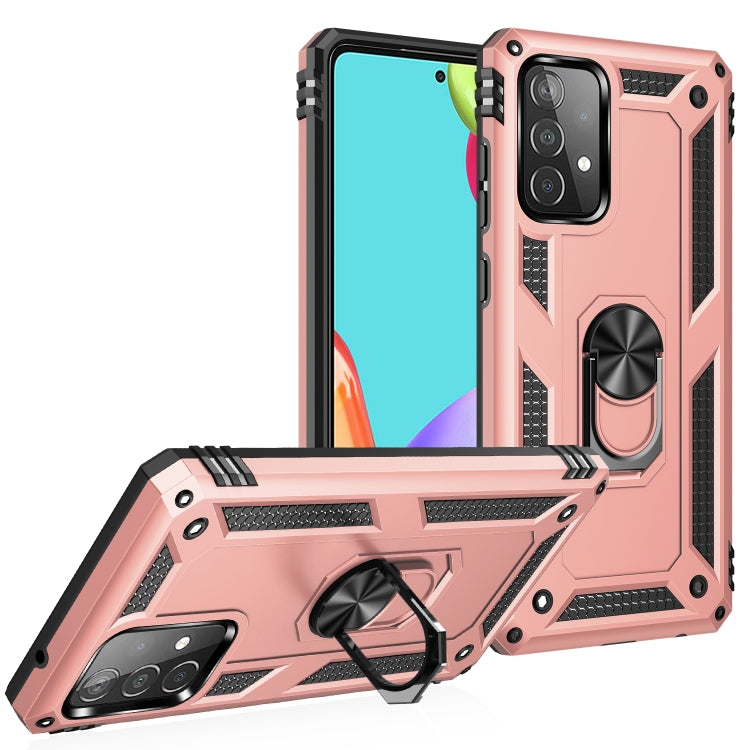 For Samsung Galaxy A52 5G / 4G Shockproof TPU + PC Protective Case with 360 Degree Rotating Holder(Rose Gold) by buy2fix