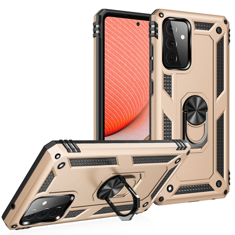 For Samsung Galaxy A72 5G / 4G Shockproof TPU + PC Protective Case with 360 Degree Rotating Holder(Gold) by buy2fix