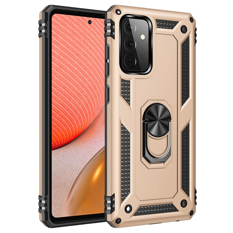 For Samsung Galaxy A72 5G / 4G Shockproof TPU + PC Protective Case with 360 Degree Rotating Holder(Gold) by buy2fix