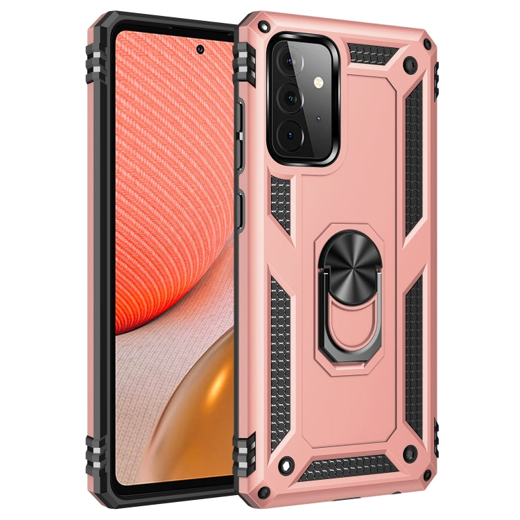 For Samsung Galaxy A72 5G / 4G Shockproof TPU + PC Protective Case with 360 Degree Rotating Holder(Rose Gold) by buy2fix