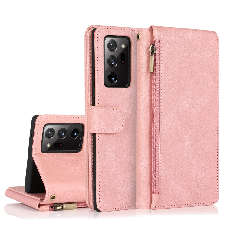 For Samsung Galaxy Note20 Ultra Skin-feel Crazy Horse Texture Zipper Wallet Bag Horizontal Flip Leather Case with Holder & Card Slots & Wallet & Lanyard(Rose Gold) by buy2fix