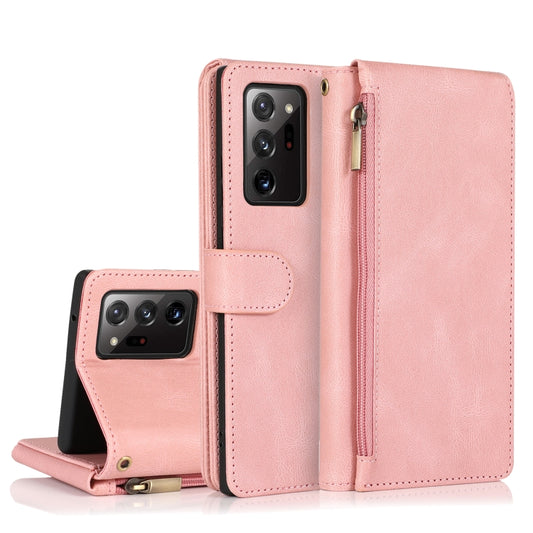 For Samsung Galaxy Note20 Ultra Skin-feel Crazy Horse Texture Zipper Wallet Bag Horizontal Flip Leather Case with Holder & Card Slots & Wallet & Lanyard(Rose Gold) by buy2fix