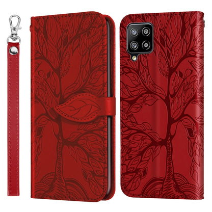 For Samsung Galaxy A12 Life of Tree Embossing Pattern Horizontal Flip Leather Case with Holder & Card Slot & Wallet & Photo Frame & Lanyard(Red) by buy2fix