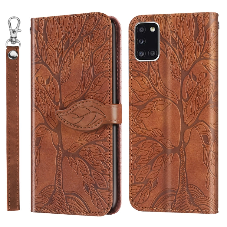 For Samsung Galaxy A31 Life of Tree Embossing Pattern Horizontal Flip Leather Case with Holder & Card Slot & Wallet & Photo Frame & Lanyard(Brown) by buy2fix