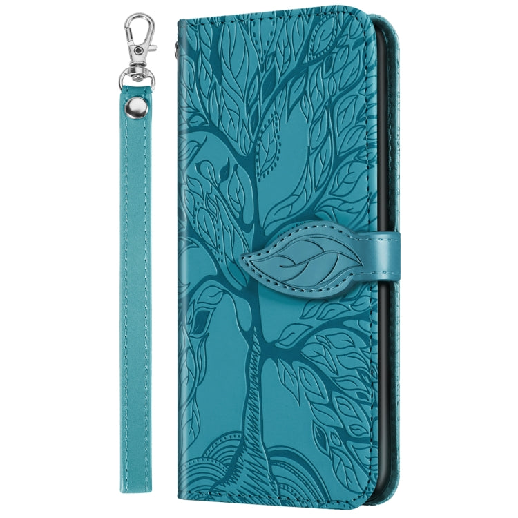 For Samsung Galaxy A52 5G / 4G Life of Tree Embossing Pattern Horizontal Flip Leather Case with Holder & Card Slot & Wallet & Photo Frame & Lanyard(Lake Blue) by buy2fix