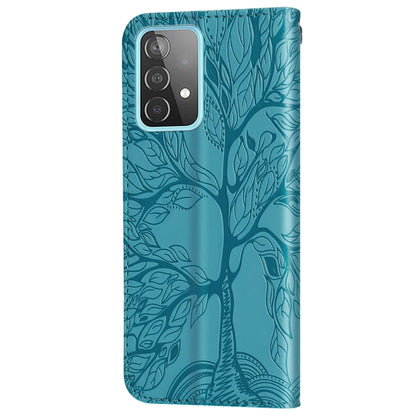 For Samsung Galaxy A52 5G / 4G Life of Tree Embossing Pattern Horizontal Flip Leather Case with Holder & Card Slot & Wallet & Photo Frame & Lanyard(Lake Blue) by buy2fix