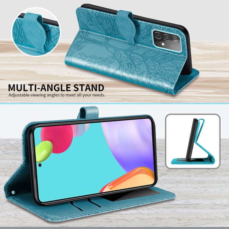 For Samsung Galaxy A52 5G / 4G Life of Tree Embossing Pattern Horizontal Flip Leather Case with Holder & Card Slot & Wallet & Photo Frame & Lanyard(Lake Blue) by buy2fix