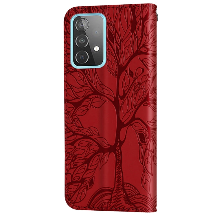For Samsung Galaxy A52 5G / 4G Life of Tree Embossing Pattern Horizontal Flip Leather Case with Holder & Card Slot & Wallet & Photo Frame & Lanyard(Red) by buy2fix