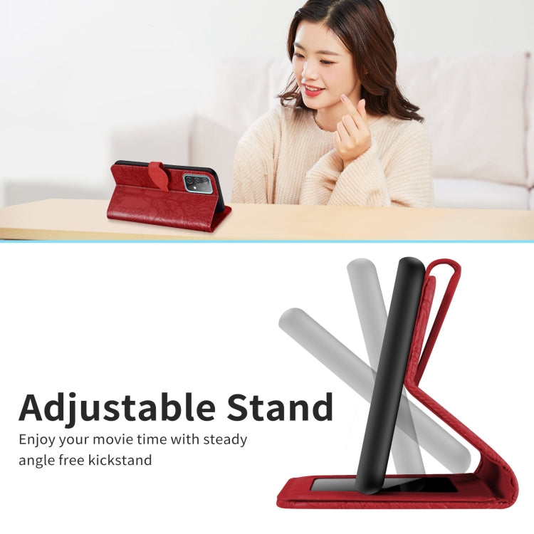 For Samsung Galaxy A52 5G / 4G Life of Tree Embossing Pattern Horizontal Flip Leather Case with Holder & Card Slot & Wallet & Photo Frame & Lanyard(Red) by buy2fix