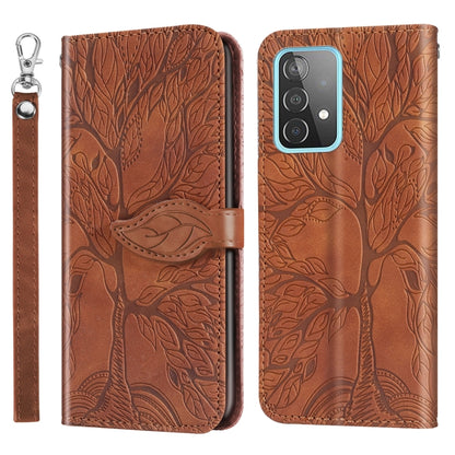 For Samsung Galaxy A52 5G / 4G Life of Tree Embossing Pattern Horizontal Flip Leather Case with Holder & Card Slot & Wallet & Photo Frame & Lanyard(Brown) by buy2fix