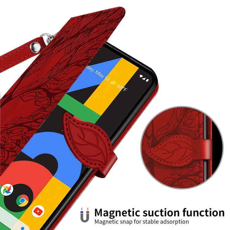 For Google Pixel 4a 5G Life of Tree Embossing Pattern Horizontal Flip Leather Case with Holder & Card Slot & Wallet & Photo Frame & Lanyard(Red) by buy2fix