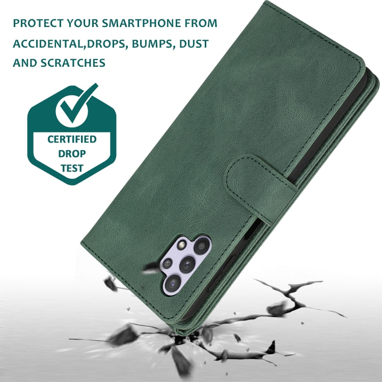 For Samsung Galaxy A32 5G Skin-feel Crazy Horse Texture Zipper Wallet Bag Horizontal Flip Leather Case with Holder & Card Slots & Wallet & Lanyard(Dark Green) by buy2fix