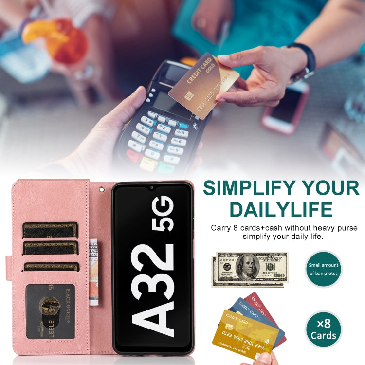 For Samsung Galaxy A32 5G Skin-feel Crazy Horse Texture Zipper Wallet Bag Horizontal Flip Leather Case with Holder & Card Slots & Wallet & Lanyard(Rose Gold) by buy2fix