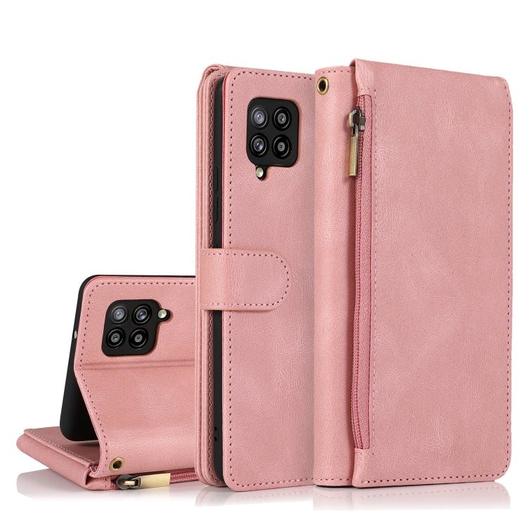 For Samsung Galaxy A42 5G Skin-feel Crazy Horse Texture Zipper Wallet Bag Horizontal Flip Leather Case with Holder & Card Slots & Wallet & Lanyard(Rose Gold) by buy2fix