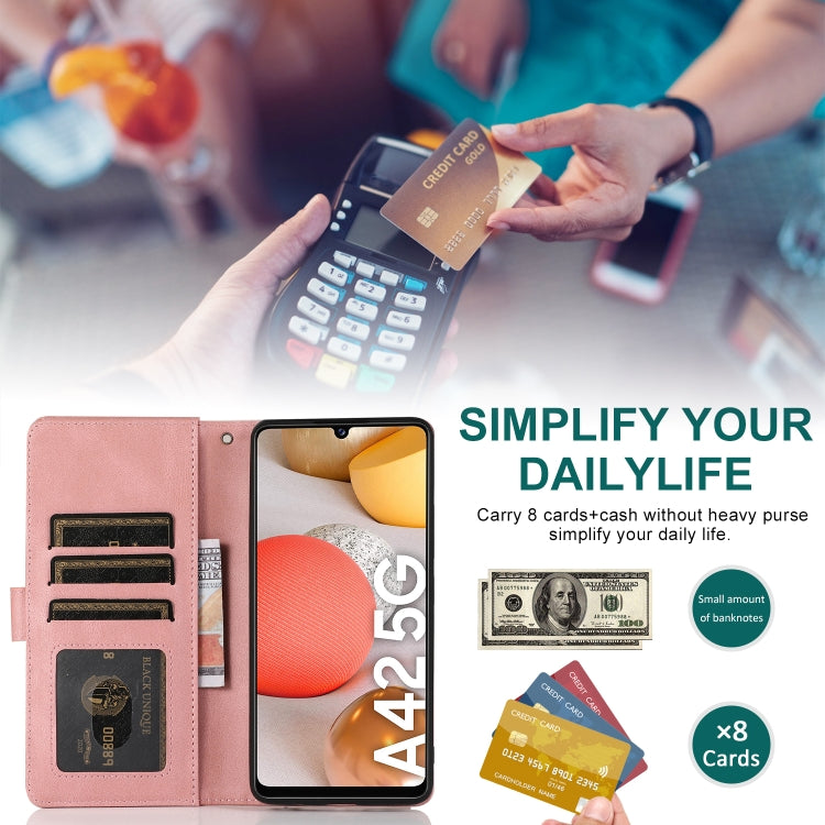For Samsung Galaxy A42 5G Skin-feel Crazy Horse Texture Zipper Wallet Bag Horizontal Flip Leather Case with Holder & Card Slots & Wallet & Lanyard(Rose Gold) by buy2fix