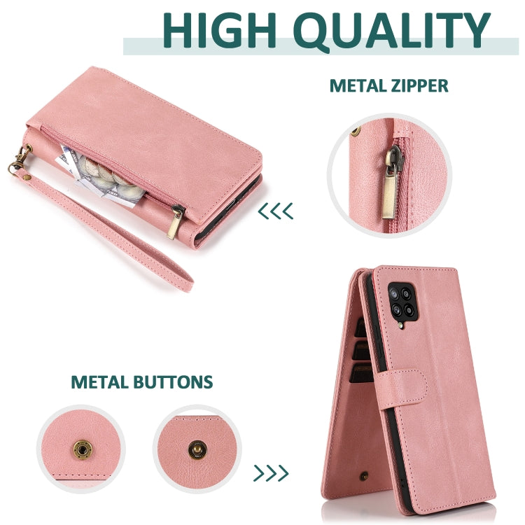For Samsung Galaxy A42 5G Skin-feel Crazy Horse Texture Zipper Wallet Bag Horizontal Flip Leather Case with Holder & Card Slots & Wallet & Lanyard(Rose Gold) by buy2fix