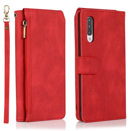 For Samsung Galaxy A50 Skin-feel Crazy Horse Texture Zipper Wallet Bag Horizontal Flip Leather Case with Holder & Card Slots & Wallet & Lanyard(Red) by buy2fix