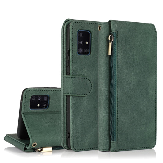 For Samsung Galaxy A51 5G Skin-feel Crazy Horse Texture Zipper Wallet Bag Horizontal Flip Leather Case with Holder & Card Slots & Wallet & Lanyard(Dark Green) by buy2fix
