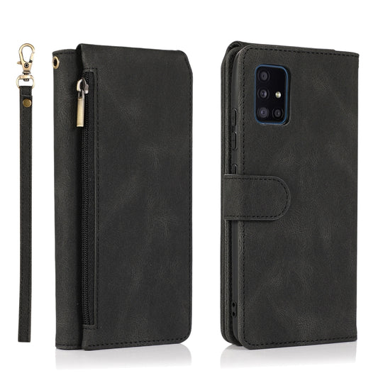 For Samsung Galaxy A51 5G Skin-feel Crazy Horse Texture Zipper Wallet Bag Horizontal Flip Leather Case with Holder & Card Slots & Wallet & Lanyard(Black) by buy2fix