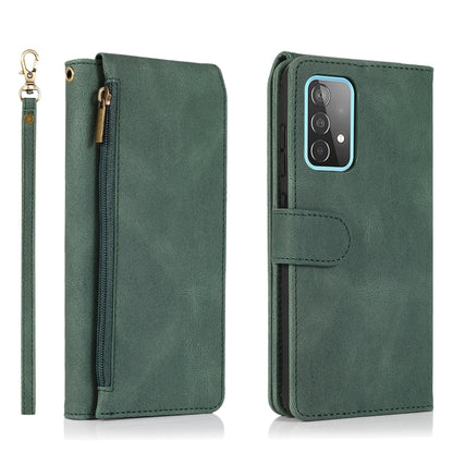 For Samsung Galaxy A52 5G Skin-feel Crazy Horse Texture Zipper Wallet Bag Horizontal Flip Leather Case with Holder & Card Slots & Wallet & Lanyard(Dark Green) by buy2fix