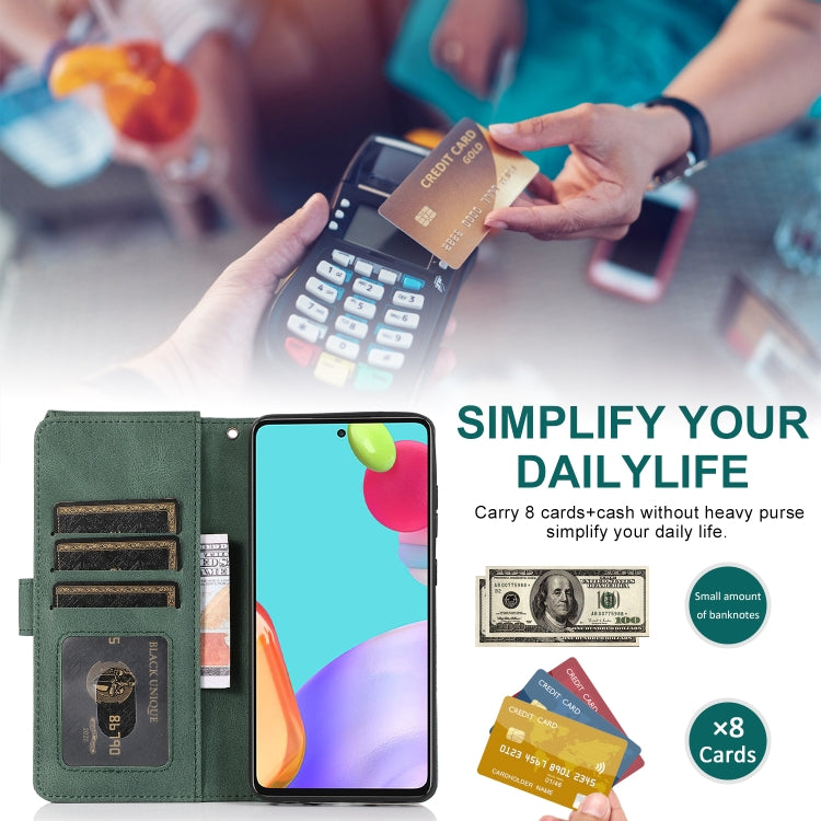 For Samsung Galaxy A52 5G Skin-feel Crazy Horse Texture Zipper Wallet Bag Horizontal Flip Leather Case with Holder & Card Slots & Wallet & Lanyard(Dark Green) by buy2fix