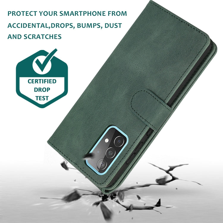 For Samsung Galaxy A52 5G Skin-feel Crazy Horse Texture Zipper Wallet Bag Horizontal Flip Leather Case with Holder & Card Slots & Wallet & Lanyard(Dark Green) by buy2fix