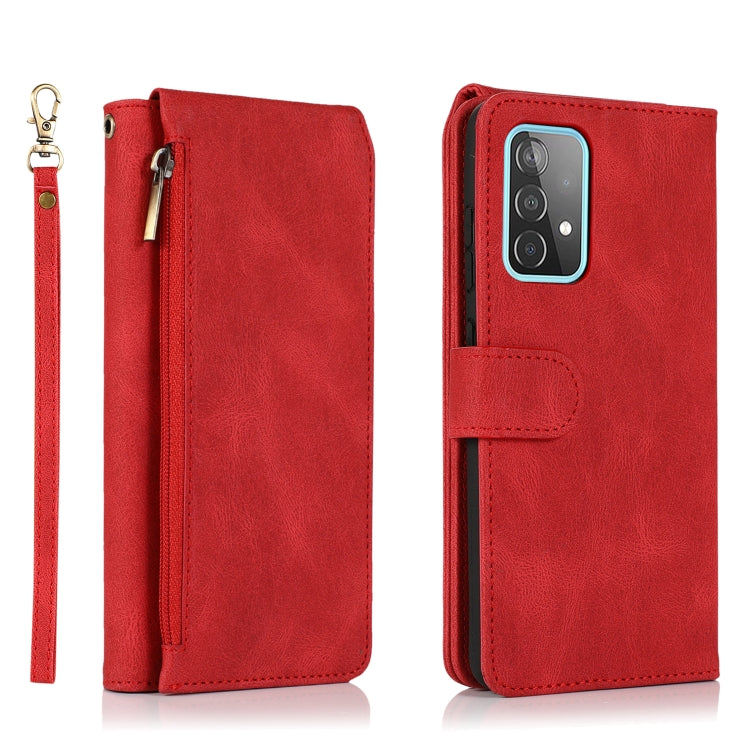 For Samsung Galaxy A52 5G Skin-feel Crazy Horse Texture Zipper Wallet Bag Horizontal Flip Leather Case with Holder & Card Slots & Wallet & Lanyard(Red) by buy2fix
