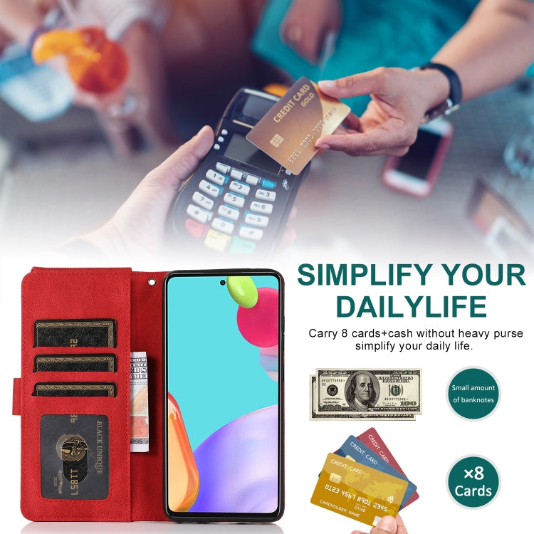 For Samsung Galaxy A52 5G Skin-feel Crazy Horse Texture Zipper Wallet Bag Horizontal Flip Leather Case with Holder & Card Slots & Wallet & Lanyard(Red) by buy2fix