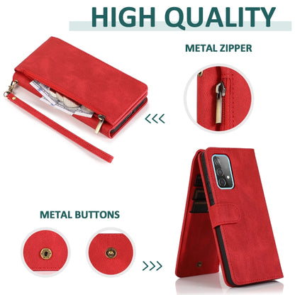 For Samsung Galaxy A52 5G Skin-feel Crazy Horse Texture Zipper Wallet Bag Horizontal Flip Leather Case with Holder & Card Slots & Wallet & Lanyard(Red) by buy2fix