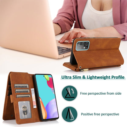 For Samsung Galaxy A52 5G Skin-feel Crazy Horse Texture Zipper Wallet Bag Horizontal Flip Leather Case with Holder & Card Slots & Wallet & Lanyard(Brown) by buy2fix