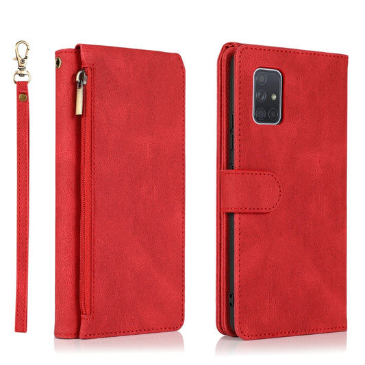 For Samsung Galaxy A71 5G Skin-feel Crazy Horse Texture Zipper Wallet Bag Horizontal Flip Leather Case with Holder & Card Slots & Wallet & Lanyard(Red) by buy2fix