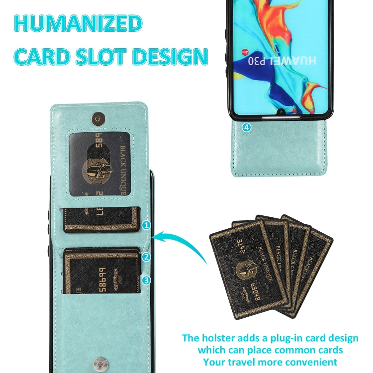 For Huawei P30 Solid Color PC + TPU Protective Case with Holder & Card Slots(Green) by buy2fix