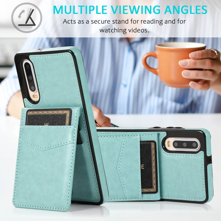 For Huawei P30 Solid Color PC + TPU Protective Case with Holder & Card Slots(Green) by buy2fix