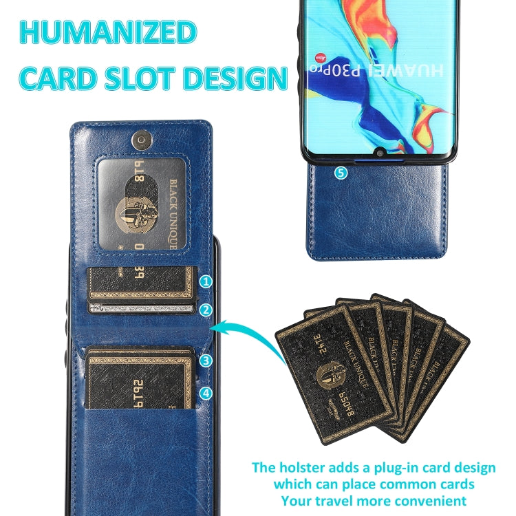 For Huawei P30 Pro Solid Color PC + TPU Protective Case with Holder & Card Slots(Blue) by buy2fix