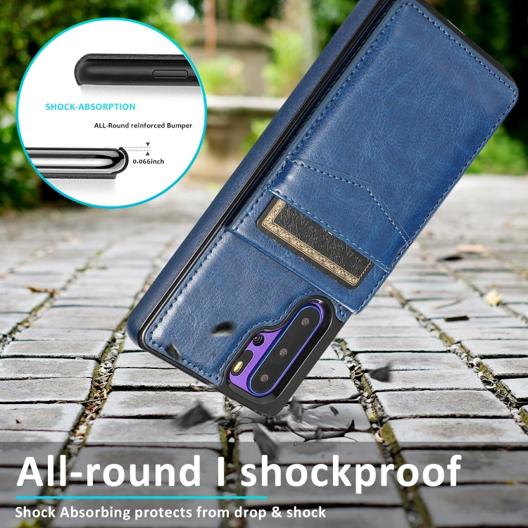 For Huawei P30 Pro Solid Color PC + TPU Protective Case with Holder & Card Slots(Blue) by buy2fix