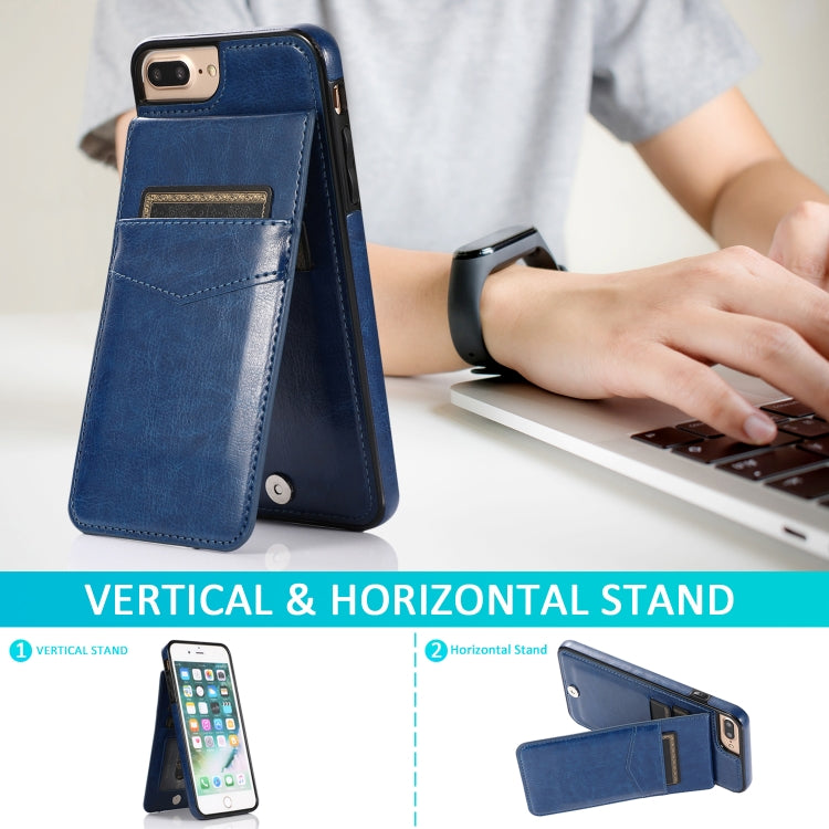 Solid Color PC + TPU Protective Case with Holder & Card Slots For iPhone 8 Plus / 7 Plus(Blue) by buy2fix