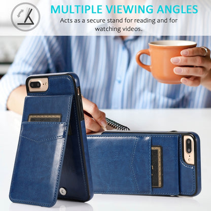 Solid Color PC + TPU Protective Case with Holder & Card Slots For iPhone 8 Plus / 7 Plus(Blue) by buy2fix