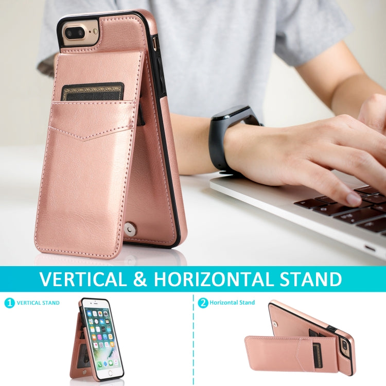 Solid Color PC + TPU Protective Case with Holder & Card Slots For iPhone 8 Plus / 7 Plus(Rose Gold) by buy2fix