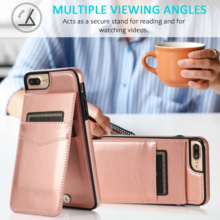 Solid Color PC + TPU Protective Case with Holder & Card Slots For iPhone 8 Plus / 7 Plus(Rose Gold) by buy2fix