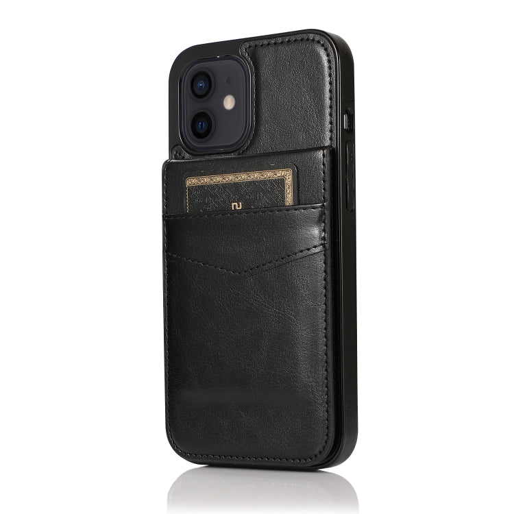 For iPhone 12 mini Solid Color PC + TPU Protective Case with Holder & Card Slots (Black) by buy2fix