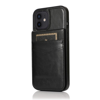 For iPhone 12 mini Solid Color PC + TPU Protective Case with Holder & Card Slots (Black) by buy2fix