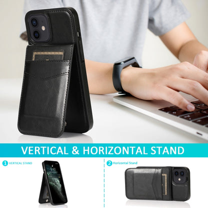 For iPhone 12 mini Solid Color PC + TPU Protective Case with Holder & Card Slots (Black) by buy2fix