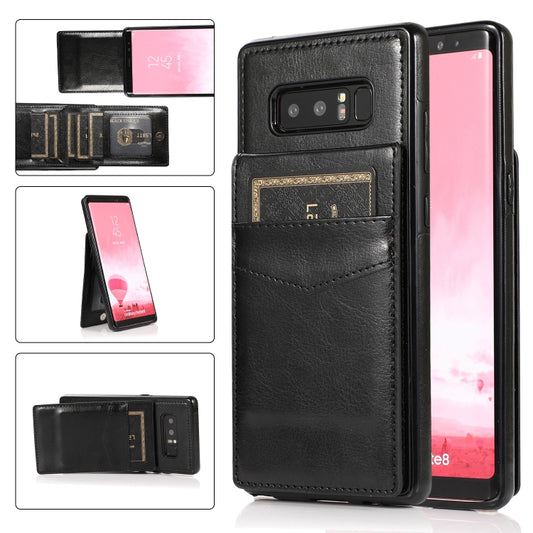 For Samsung Galaxy Note 8 Solid Color PC + TPU Protective Case with Holder & Card Slots(Black) by buy2fix
