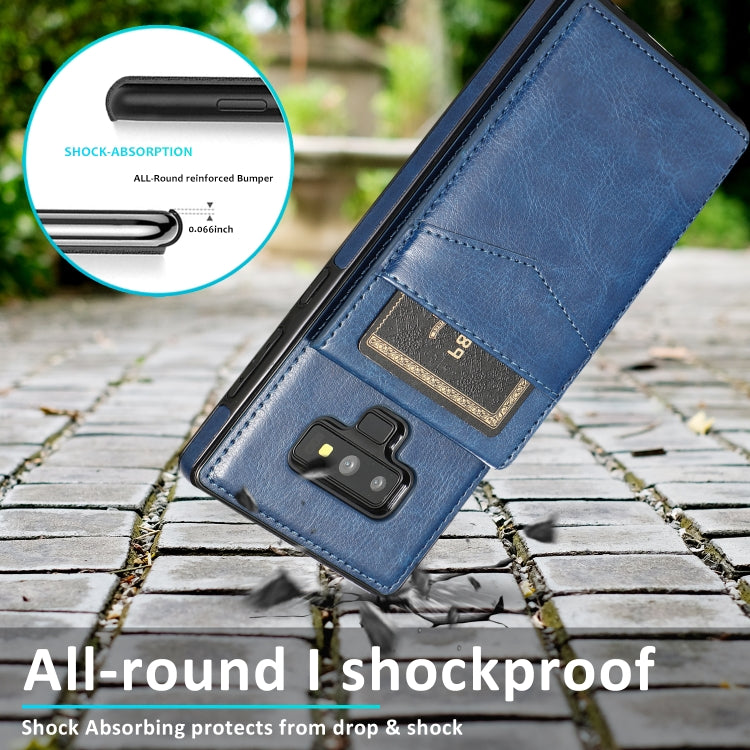 For Samsung Galaxy Note9 Solid Color PC + TPU Protective Case with Holder & Card Slots(Blue) by buy2fix