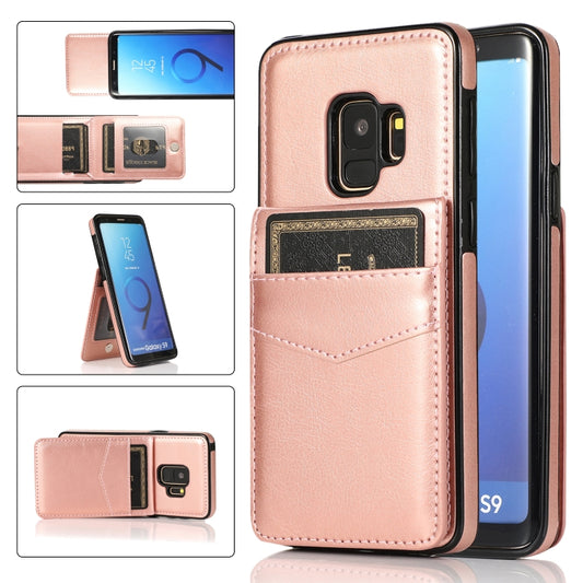 For Samsung Galaxy S9 Solid Color PC + TPU Protective Case with Holder & Card Slots(Rose Gold) by buy2fix