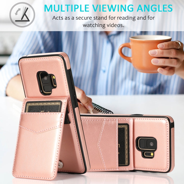 For Samsung Galaxy S9 Solid Color PC + TPU Protective Case with Holder & Card Slots(Rose Gold) by buy2fix