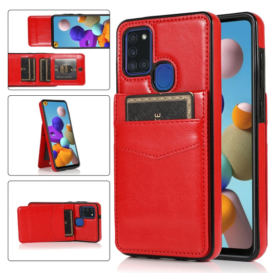 For Samsung Galaxy A21s Solid Color PC + TPU Protective Case with Holder & Card Slots(Red) by buy2fix