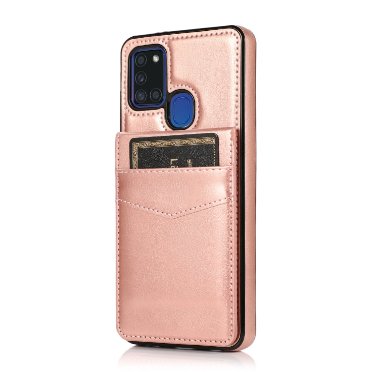 For Samsung Galaxy A21s Solid Color PC + TPU Protective Case with Holder & Card Slots(Rose Gold) by buy2fix